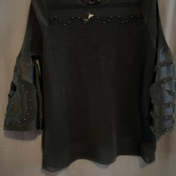 N by Nancy mod avant garde unique puff sleeve scallop neck blouse black M - Picture 14 of 16